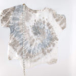 Valentina Naldi Italy 100% Linen Tunic Top Silk Hem Tie Dye Beige Gray Photo 9