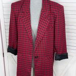 Vintage Chad Stevens Buffalo Check Long Boyfriend Blazer Red Black 12 Photo 0