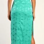 Lulus Lulu’s Chasing Desire Teal Green Satin Jacquard One-Shoulder Maxi Dress Photo 2