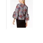 Alfani  Houndstooth Floral‎ Blazer Bubble Balloon Sleeve Metallic Accent Jacket L Photo 1