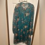 Anthropologie  Teal Floral Long Sleeve Dress Photo 1