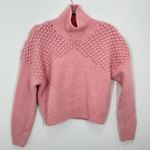 Free People  Pink Bobble Knit Turtleneck Mockneck Sweater Size Small Cozy Boho Photo 2