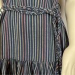 Marine layer Dress Laney Linen Mini Navy Rainbow Stripe Size Small Braided Belt Photo 10