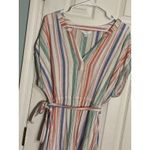 Time & Tru Pastel Striped Dress, Tie Waist, Midi, Linen, V Photo 1