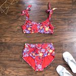 Modcloth • red floral swimsuit Clarice High-Waisted Bikini Bottom Tanya Crop Top Photo 2