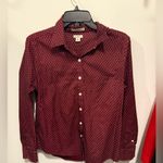 L.L.Bean  woman’s small button down shirt maroon heart motif Photo 2