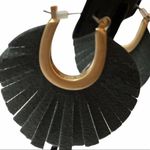 Massini  Boho Chic Faux Leather Gray Black Gold tone Fork closure earrings Photo 1