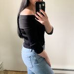 ZARA  Knit Black Off the shoulder Ribbed Cropped 3/4 Sleeve Top Small Photo 1