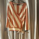 New York and Company Coral and Cream Striped Sweater Wrap Tie V Photo 12