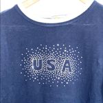 USA Jeweled Navy Blue White Boxy Ringer T Shirt Size M Photo 1