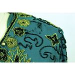 Adrianna Papell Vintage Sequin Beads Studs Jacket Papell Long Line Silk Evening Teal S 1994 Photo 5