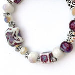 Burgundy Purple Bracelet ceramic beaded lucky clover silver charms Multiple Photo 1