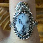 Natural White Buffalo Sterling Silver Ring Size 9.25 Black Photo 0