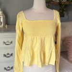 Planet Gold  Long Sleeve Smocked Peplum Top Womens Small Sundress Yellow New Photo 5