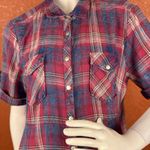 Reba  Red and Blue Buttoned Midi Dress Size Large 100% Cotton Side Pockets A1 Photo 5