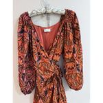 Dress Forum LA Wrap Dress Orange Pink Floral Paisley Long Balloon Sleeves Small Red Photo 1