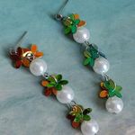 Boho Pearl and Iridescent Flower Dangle Earrings White Photo 0