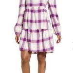 BP NWT . Plaid Long Sleeve Minidress In Ivory- Purple Abby Plaid XL Photo 0