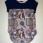 Rewind  Navy Blue Patterned Short Sleeve Blouse Size Juniors Small Photo 0