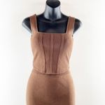 Miou Muse Knit Set Cropped Corset Top High Rise Midi Skirt Brown Small Photo 3