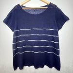 Eileen Fisher  Women 100% Organic Linen Blue/Wht Short Sleeve Striped Top Sz XL Photo 3