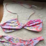 Floral Bikini Set, Pink Purple Yellow Print, Tie Halter Top, Swimsuit, Beachwear Size M Photo 2