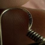 Tan and blue rhinestone silver tone triangle drop earrings Photo 7