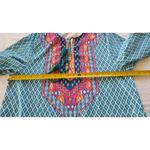 Urban Coco  Womens Dress Sz Large Blue Green Geometric Ruched Sleeves Peasant Photo 7