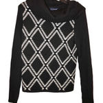 Ann Taylor Italian Merino Wool Argyle Plaid Cowl Neck Sweater Black White Small Photo 0