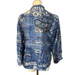 Chico's  Linen Blend Top Jacket Blue White Collar 3/4 Sleeve Metal Buttons 0 S 4 Photo 3