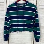 Charlotte Russe Striped Crop Hoodie Blue Green Small Raw Hem Photo 7