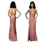 Faviana  Sparkly Metallic Long Jersey Dress With Leg Slit pink 2 Photo 3