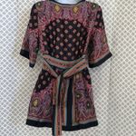 ECI  New York bohemian 100% silk babydoll ttunic top with tie back women's Small Photo 3