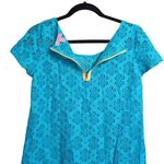 Lilly Pulitzer  Poppy Lace Top Turquoise Floral Eyelet Short Sleeve Resort M Photo 3