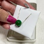 14K Solid Gold Thin Box Chain Green Jade Bead Pendant Necklace Photo 2