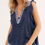 Free People  Navy Blue Market Place Boho Tee Tank Top Photo 0