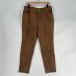Chico's Stretch Brown Coated Faux-Suede Worn Luggage Slim Pants Size 14 Photo 2