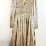 Aidan Mattox Dress Gold V-Neck Long Blouson Sleeve Tea Length A-Line Sz 12 NWT Photo 1