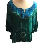 Nine West  American Vintage Blue/Green Tie-Dye 100% Cotton Blouse Size Small Photo 1