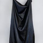 Black stretch satin, deep cowl neck slip dress with adjustable straps Photo 0