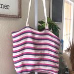 Striped tote bag with white, pink and blue stripes beach bag fully lined. Photo 1