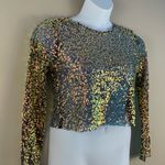 GeeGee Sequin Long Sleeve Mesh Crop Top Medium Green Pink Yellow New Women’s Photo 10