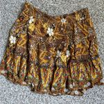 Rachel Zoe 🦋 Yellow Brown Floral Ruffle Mini Skirt Stretch Casual Large Photo 3