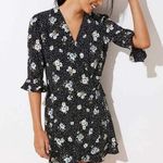 Loft | Size 6 / M | Black Floral Polka Dot Elbow Sleeve Hidden Romper Wrap Dress Photo 0