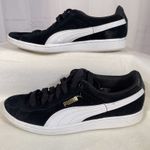 Puma  Women’s Sneaker Black Suede Leather Flat 356724-02 Gold Logo White Size 6 Photo 1