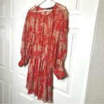 ZARA Red Paisley Print Mini Dress Long Sleeve Smocked Waist Casual Medium Photo 2