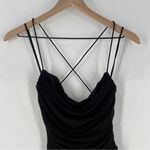 Windsor LBD Black Sheer Mesh Ruched Gathered Strappy Cowl Neck Mini Dress Photo 1