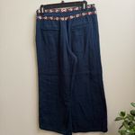 ZARA Embroidered Crop Trousers navy wide leg pants Size Small Photo 3