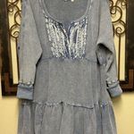 Free People  One blue Jolene waffle knit 1/4 button vneck mini dress Photo 4