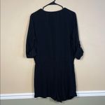 Loft  Women’s Black Pleated Button-Up Rolled-Sleeve Classy Minimalist Romper Photo 7